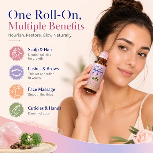 Organic Castor Oil Rose Quartz Roller Ball – 100% Cold Pressed - Product Imagery