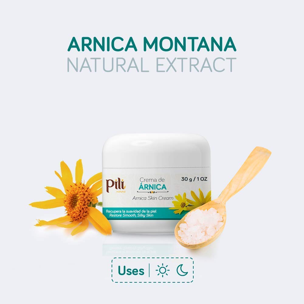 Pili Natural Arnica Cream moisturizer for face and body, soothing dry, irritated skin, fast-absorbing, non-greasy, unscented 1 oz.