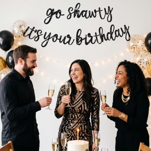 Glitter Black Pre-Strung Go Shawty It's Your Birthday Banner - Product Imagery