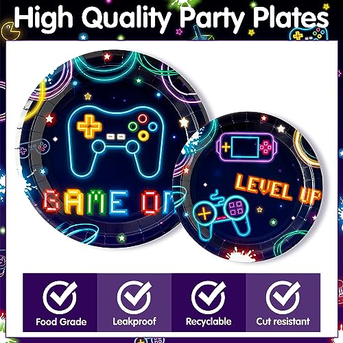96Pcs Video Game Party Plates Supplies Neon Game On Party - Product Imagery