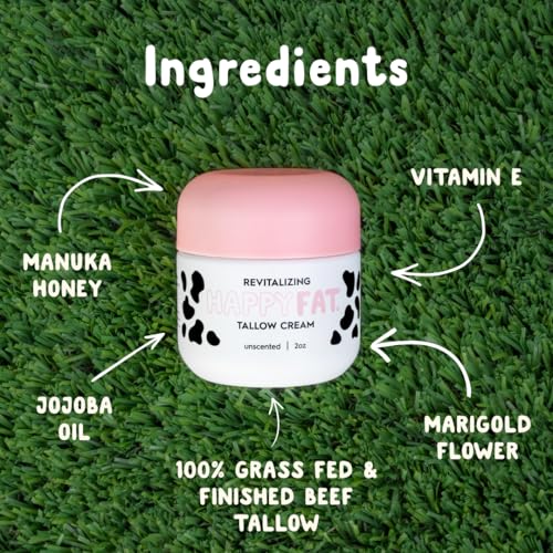 HappyFat Whipped Beef Tallow Moisturizer - USA Made - With Raw - Product Imagery