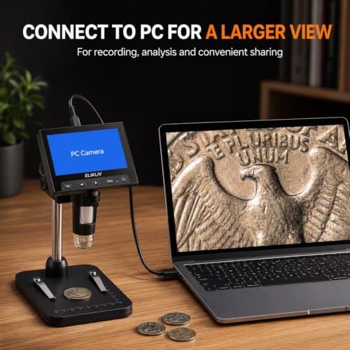 Elikliv Coin Microscope, 4.3'' LCD Digital Microscope 1000x - Product Imagery