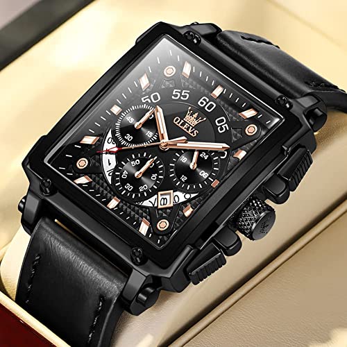 OLEVS Watches for Men Quartz Leather Watch Waterproof Casual - Product Imagery