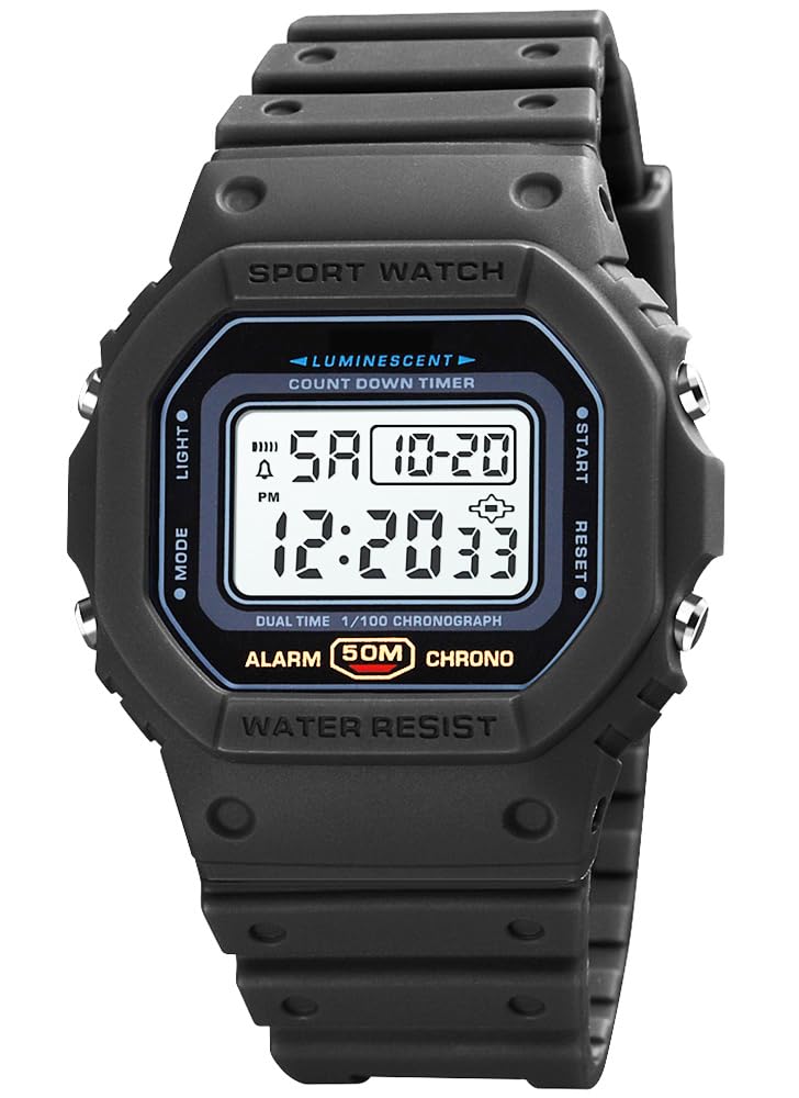 PASOY Digital Watch for Men and Women, Dual Time, 50M Water - Product Imagery