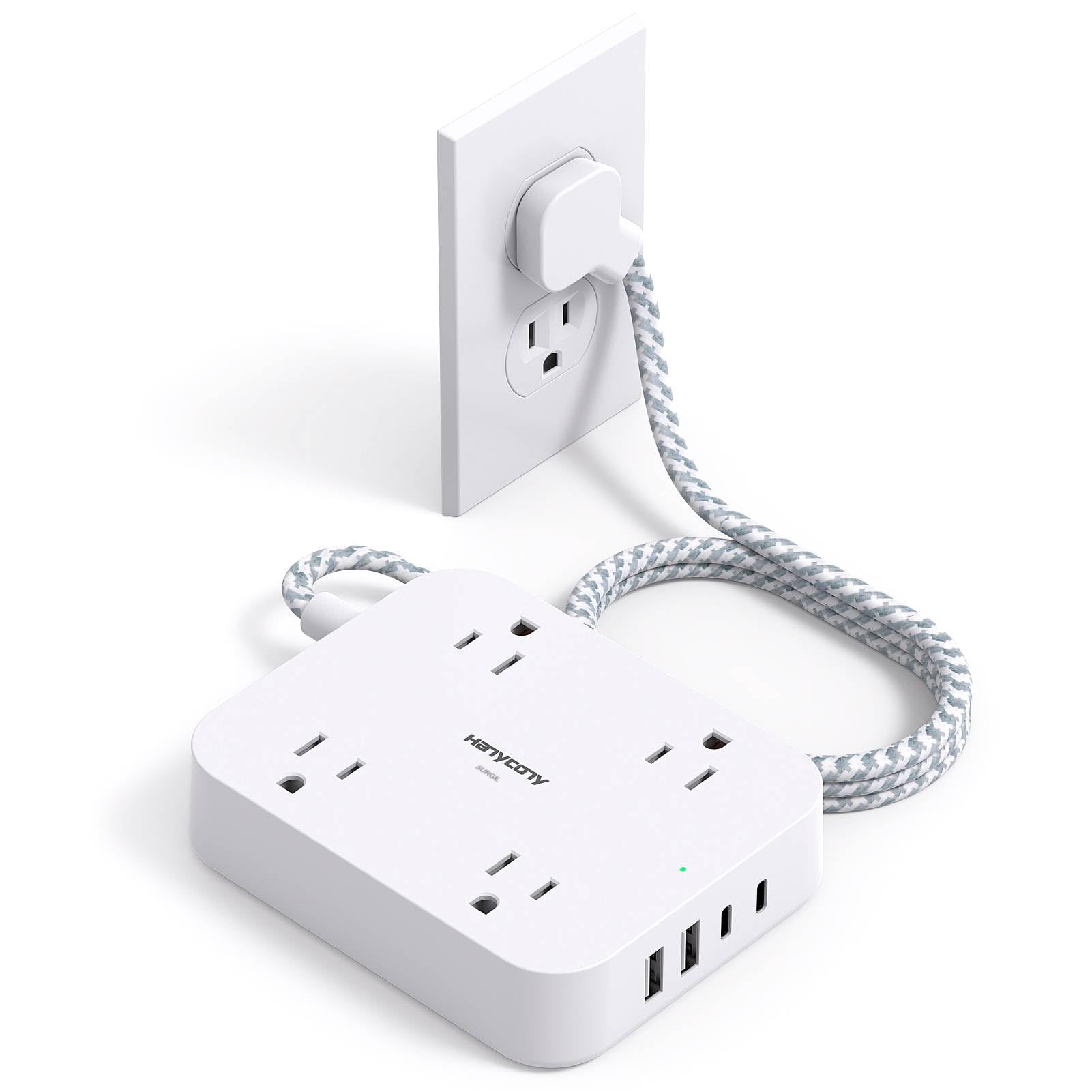 HANYCONY Flat Plug Extension Cord, 4 Widely Power Strip with 4 USB Ports - HANYCONY Official Product View 9