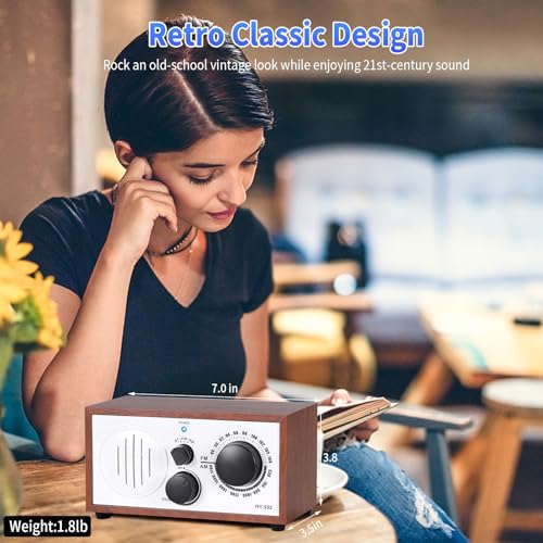 Vintage Wood AM FM Bluetooth Speaker Radio Plug in Wall, Elegant - Product Imagery