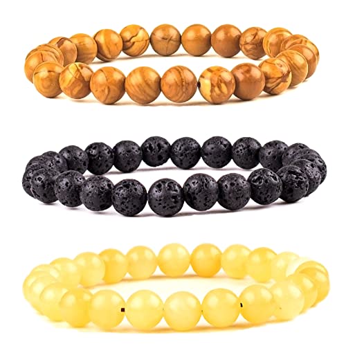 TIGERSTAR Natural Lava Rock Beads Bracelet,Stretch Elastic - Product Imagery