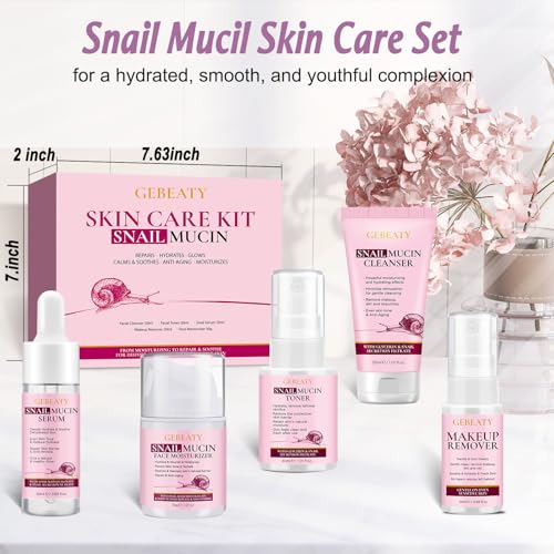 Skin Care Set, 5-Piece Hydrating & Soothing Snail Mucin Skincare - Product Imagery