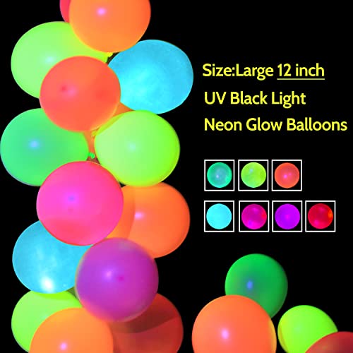 110 Pieces UV Neon Balloons Glow in the Dark Party Supplies - Product Imagery