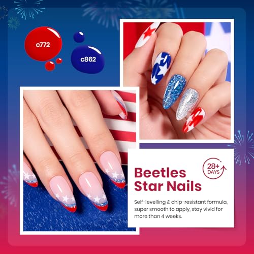 Beetles 4th of July Gel Nail Polish Set, 6 Colors Red White Navy - Product Imagery