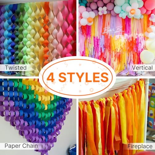 PartyWoo Rainbow Crepe Paper Streamers 8pcs 656 FT Rainbow - Product Imagery