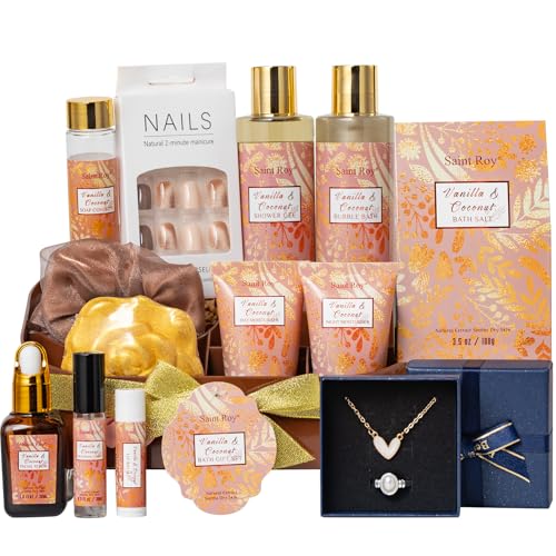 Spa Gift Basket for Women, Coconut Vanilla Bath and Body Set - Product Imagery