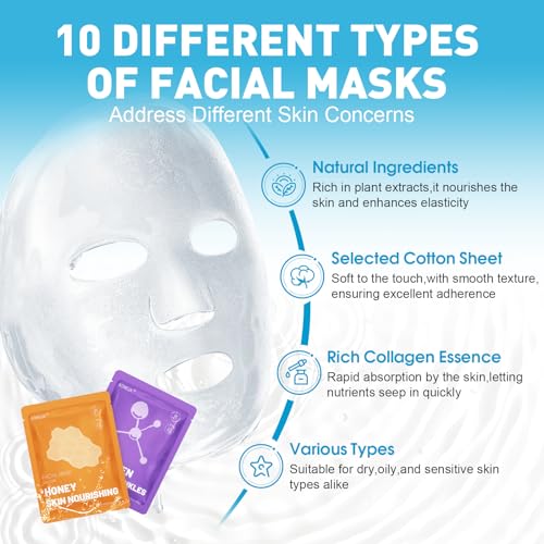 10 Pack Hydrating Face Masks Skincare for Women, Facial Mask for - Product Imagery