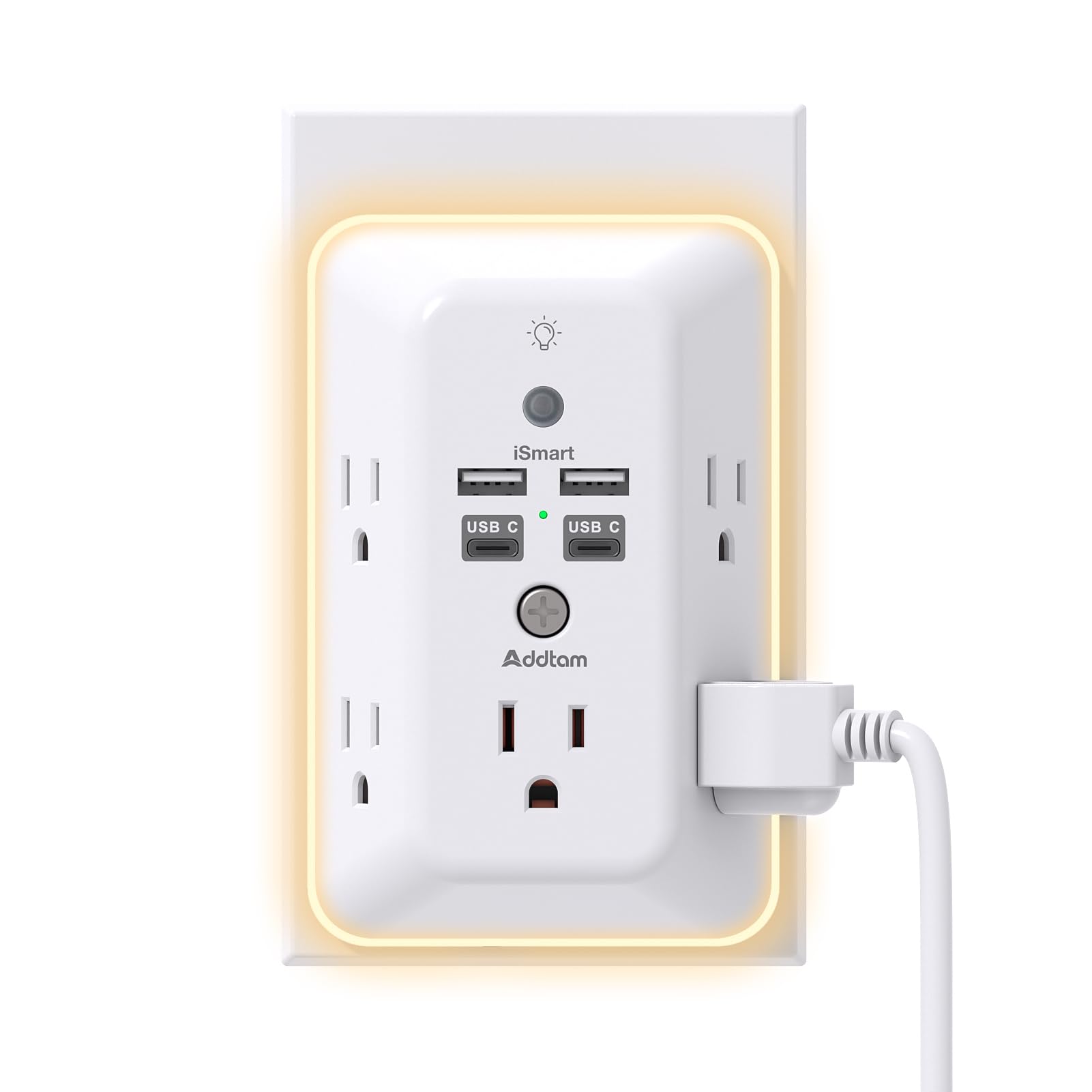 Addtam Surge Protector, 5 Outlet Extender with Night Light and 4 USB P - View 10