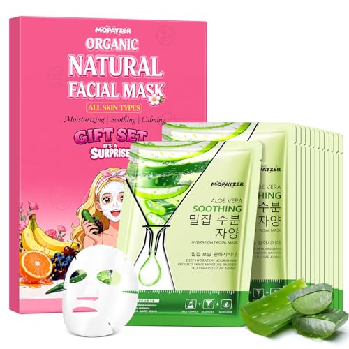 12 Pack Aloe Vera Sheet Face Masks, Hydrating Skincare Set for - Product Imagery
