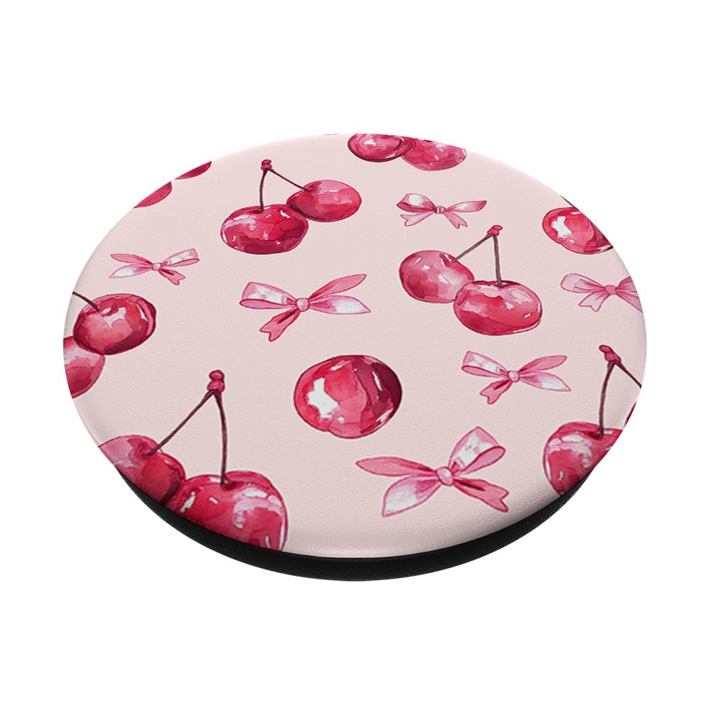 Cute Red Cherry Fruit Pattern Design Coquette Cherry and Pink Bow PopS - View 2