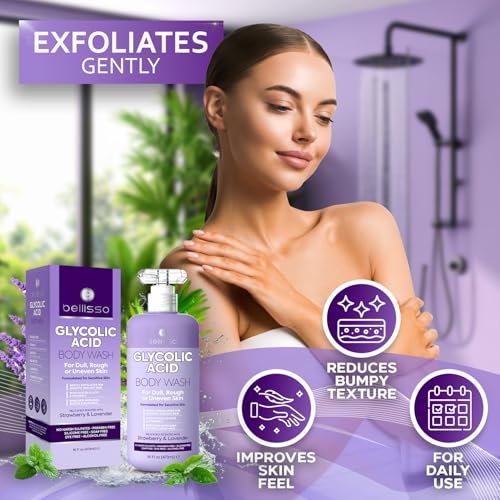 BELLISSO Glycolic Acid Body Wash - Exfoliating AHA Liquid Soap... - Product Imagery