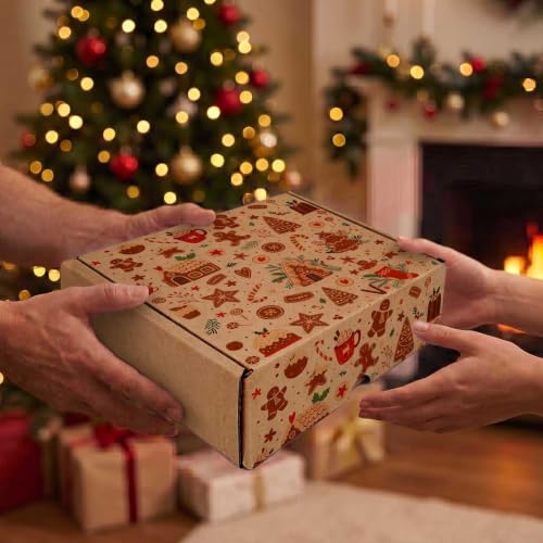 Gingerbread Holiday Collection Print Kraft Corrugated Mailer Box - Product Imagery