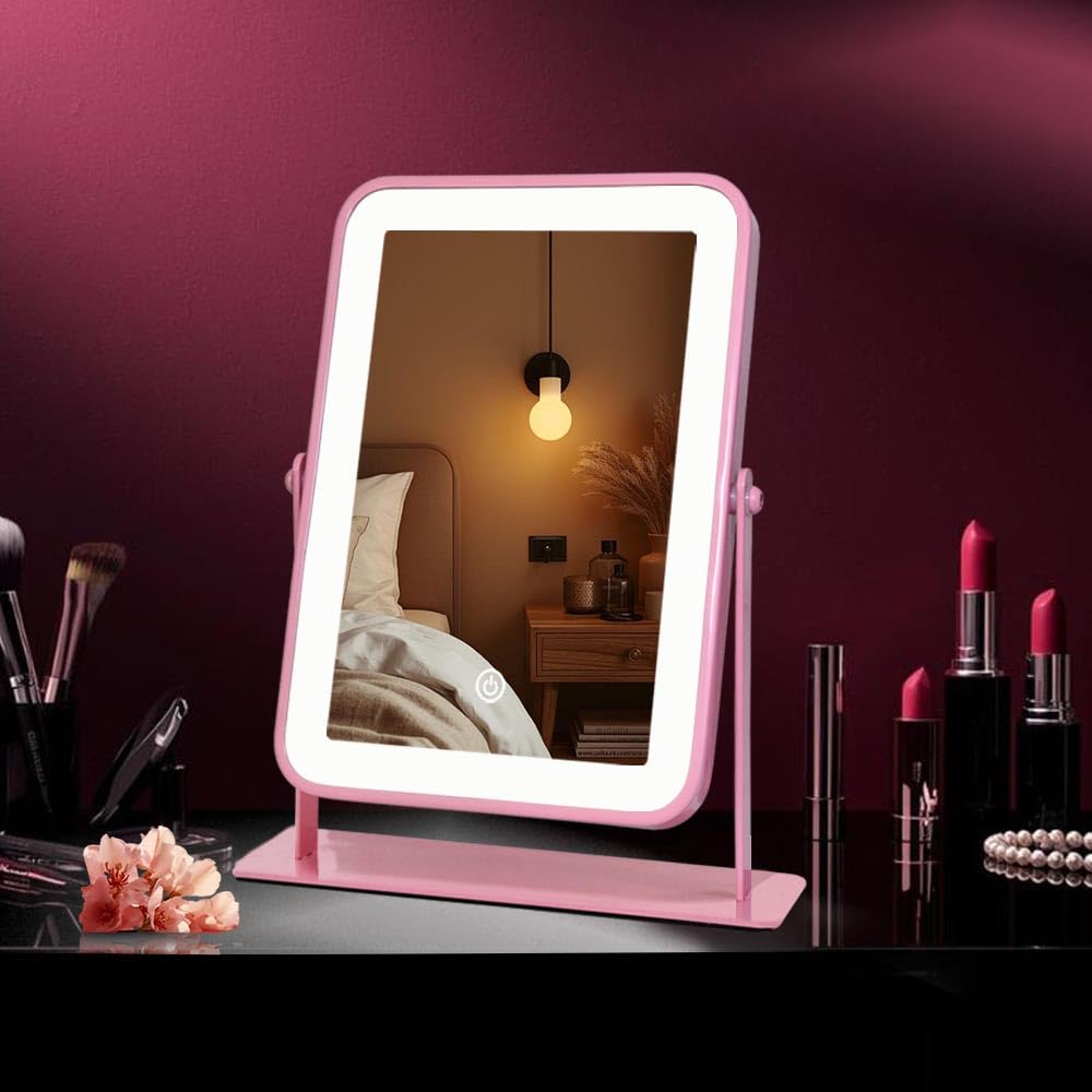 Pink LED Makeup Mirror with Lights Rechargeable Wireless - LAKFUES Official Imagery - 4