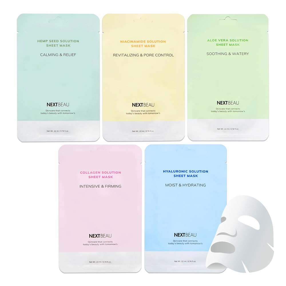 Solution Sheet Mask Variety Pack, 10 Count (5 Types x 2 Sheets), - NEXTBEAU