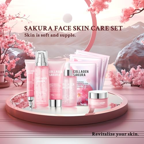 8PCS Sakura Skin Care Set,Moisturizing Skincare Kit with Face - Product Imagery