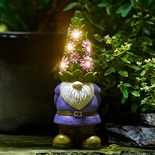 Solar Garden Outdoor Statues Gnome with Succulent - Product Imagery