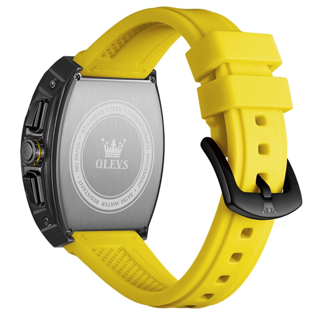 OLEVS Men Square Chronograph Watch Gold Silicone Strap