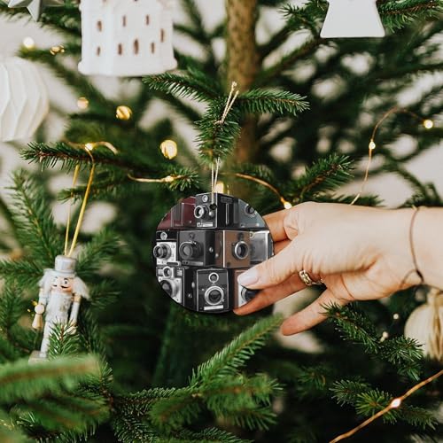 Retro Cool Camera Collection Christmas Ornament Round Ceramic - Product Imagery