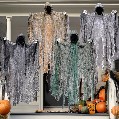 JOYIN 4 Pack 19'' Halloween Hanging Ghost Decoration Outdoor, - Product Imagery