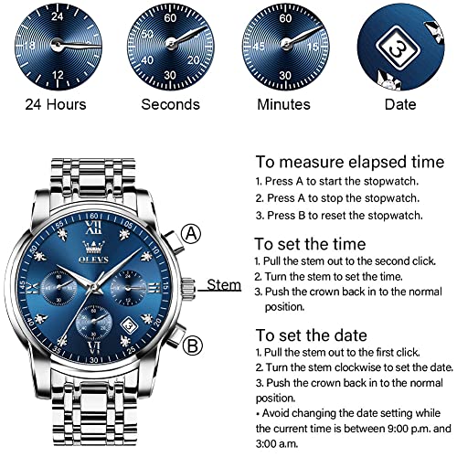 OLEVS Men's Stainless Steel Chronograph Watch, Big Face Gold - Product Imagery
