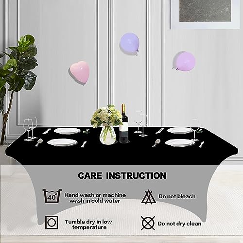 2 Pack 6FT Black Table Cloth for Rectangular Spandex Table Cover - Product Imagery