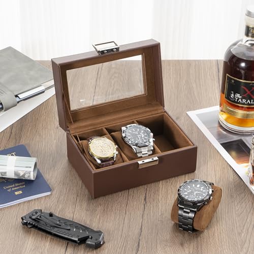 ProCase Watch Box, 3 Slot Mens Watch Display Case, Espresso - Product Imagery