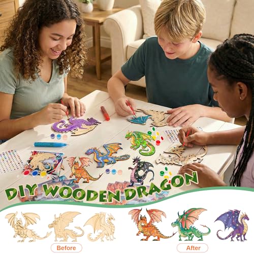 24 Set Dragon Party Favors DIY Wooden Dragon Painting Craft Kit - Product Imagery