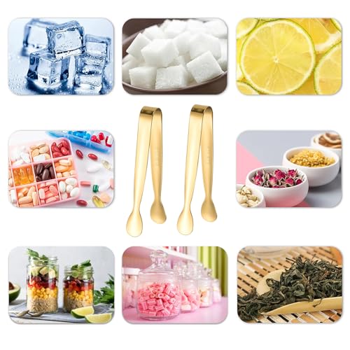 8PCS Gold Mini Metal Tongs,4.3"/11cm,Stainless Steel 304,for Ice - Product Imagery