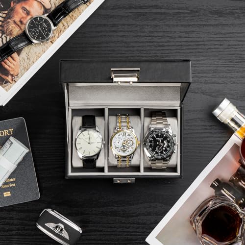 ProCase Watch Box, 3 Slot Mens Watch Display Case, Black - Product Imagery