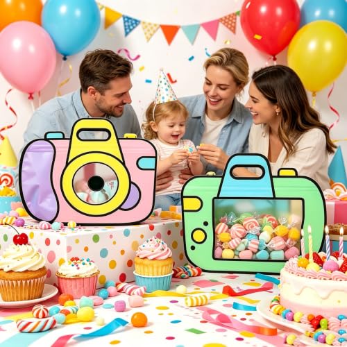 30PCS Cartoon Camera Shape Gift Bags with Handles,Bulk Party - Product Imagery