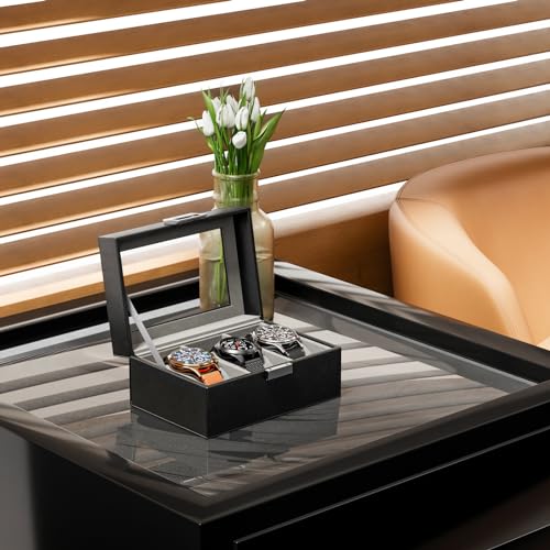 ProCase Watch Box, 3 Slot Mens Watch Display Case, Black - Product Imagery