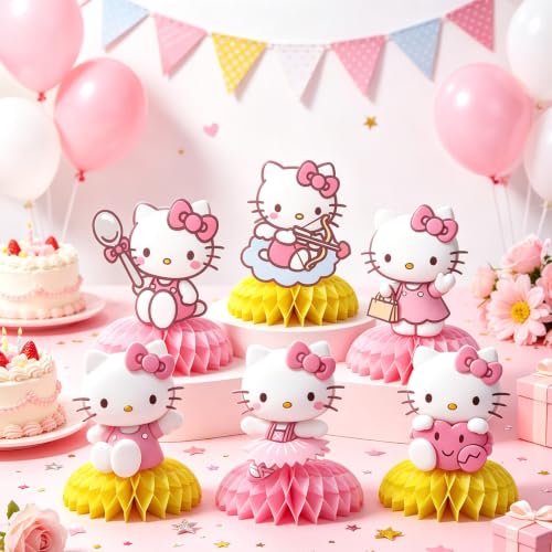 Kitty Birthday Party Supplies , 8Pcs Honeycomb Centerpieces for - Product Imagery