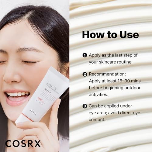 COSRX Vitamin E Sunscreen SPF 50, Natural Glow, for Oily Skin, - Product Imagery