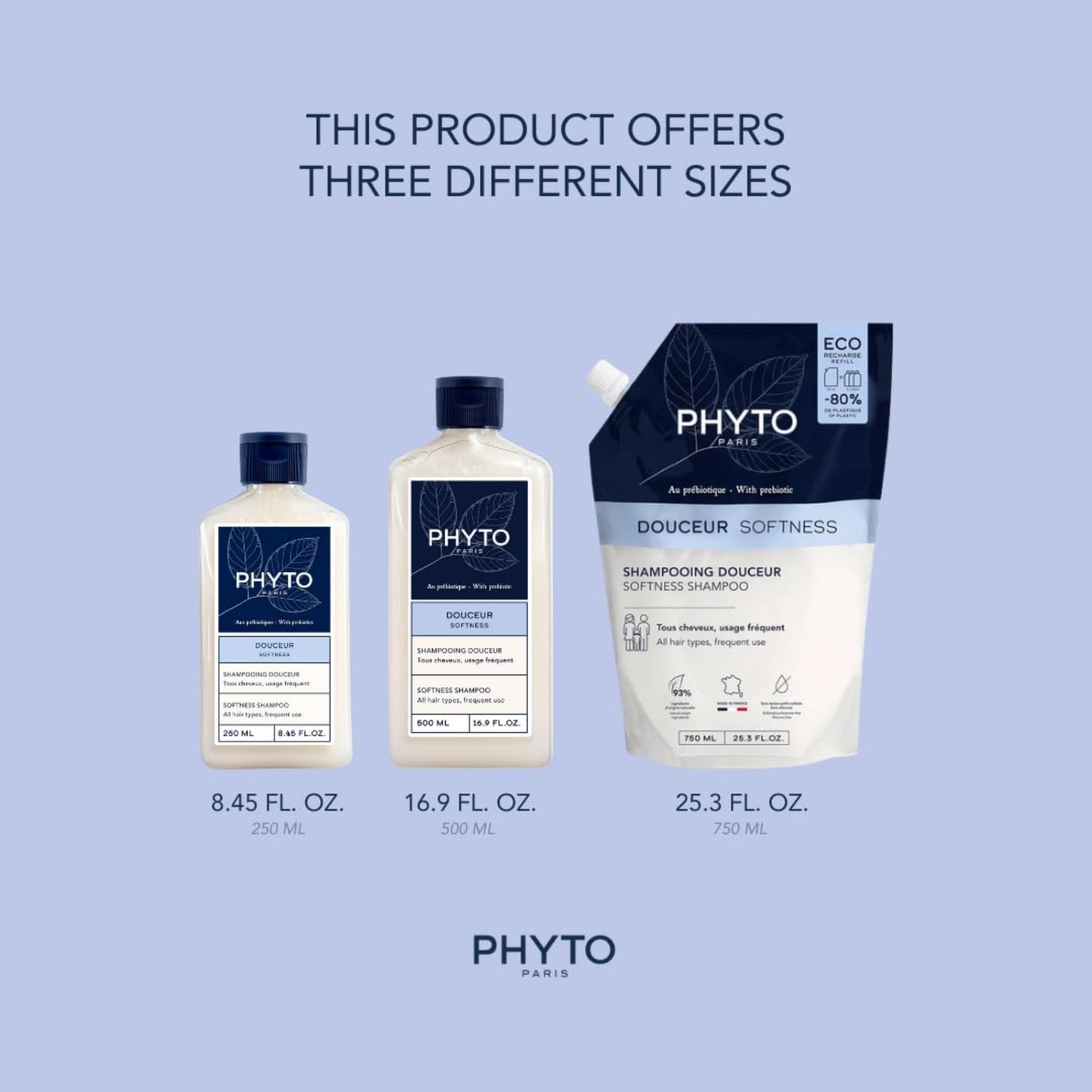 PHYTO SOFTNESS Shampoo bottle with white and green packaging, displaying the PHYTO brand logo and product name.