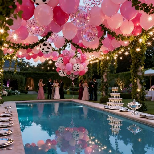 100Pcs Cowgirl Balloons, Hot Pink Light Pink Confetti Cow Print - Product Imagery