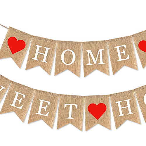 SWYOUN Burlap Home Sweet Home Banner Housewarming Party Garland - Product Imagery