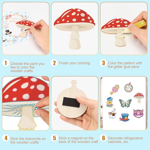 24 Pcs Alice Party Favors, DIY Wooden Painting Crafts Kit with - Product Imagery