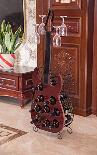 Vintiquewise Vintage Wood and Metal Guitar Shaped Wine Bottle - Product Imagery