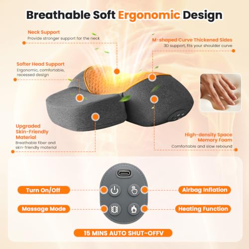 3-in-1 Rechargeable Neck Massager Pillow,Heated Traction Pillow - Product Imagery