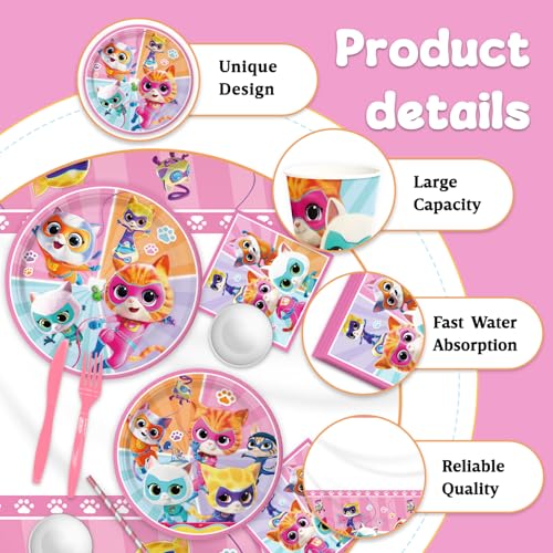 141pcs Super Kitties Birthday Tableware Decorations Party Plates - Product Imagery