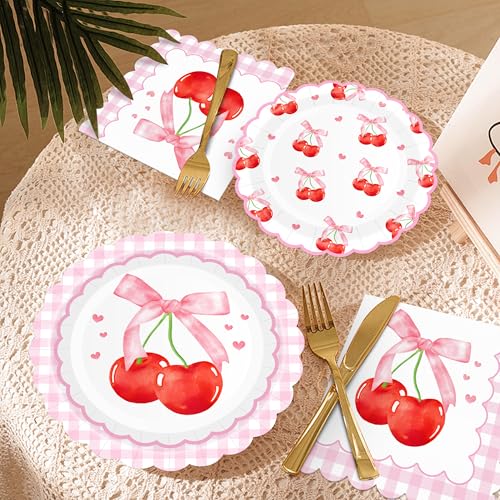 90 PCS Cherry Plates and Napkins Set,Service for 30,Birthday - Product Imagery