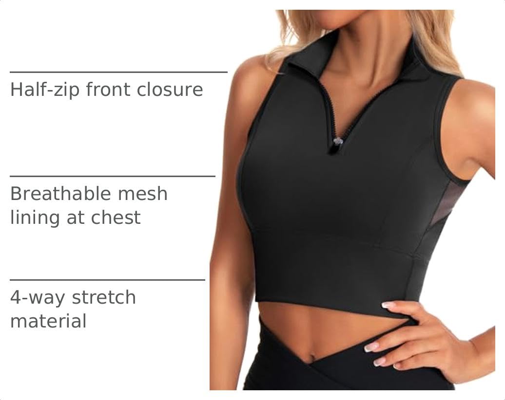 AARYA Zip Front Cropped Workout Tank Tops with Built in Bra - AARYA Official Imagery - 5