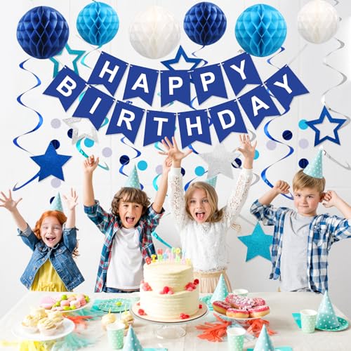 Birthday Decorations Happy Birthday Banner with Honeycomb Balls - Product Imagery