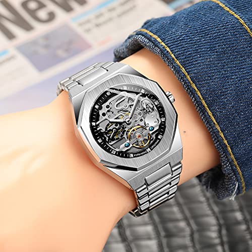 FANMIS Men's Automatic Skeleton Watch Stainless Steel Band - Product Imagery